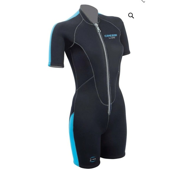 Cressi Lido Wet Suit 2mm Black Blue Short Sleeve Surfing Sz 3 Medium NWOT - Picture 1 of 11